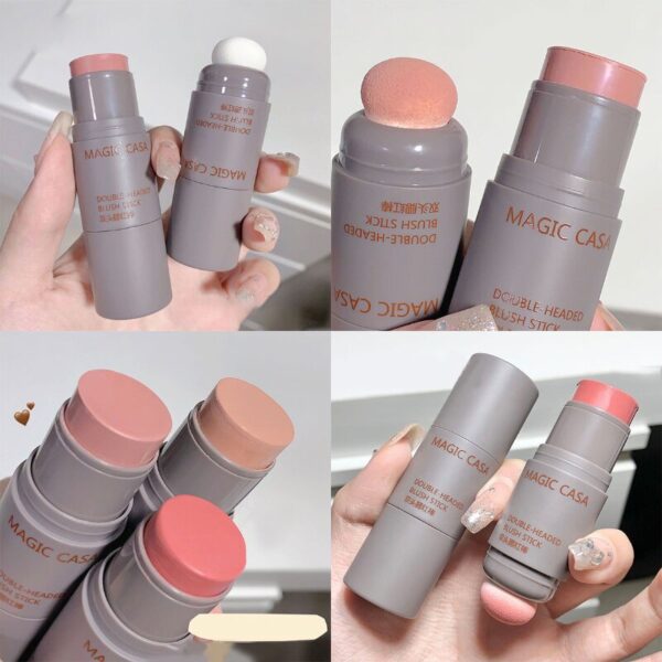 Batom duplo Blush Stick, Multi-Purpose, Duráveis, Brilhante Lábios, Bálsamo Bochecha, Esponja Facial, Coreano - Image 5