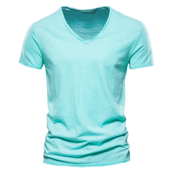 Camiseta monocromática com decote em O masculina, camiseta clássica, 100% algodão, alta qualidade, verão - Image 24