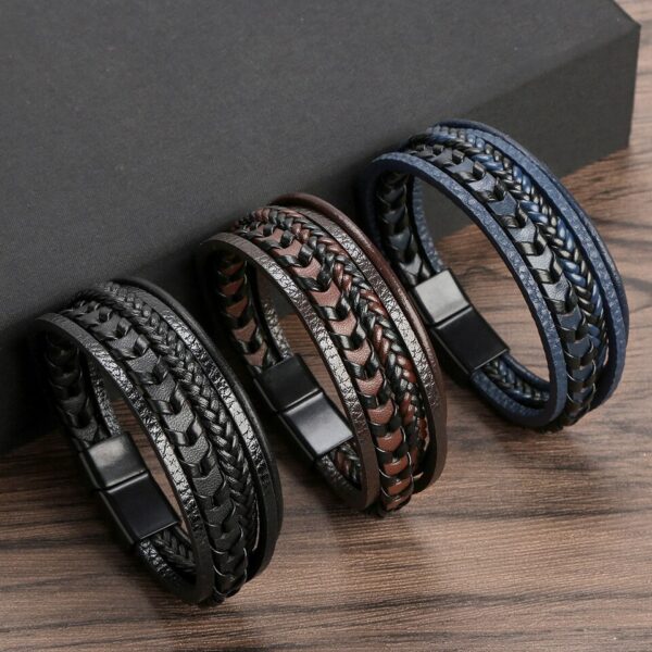 Pulseira alta qualidade couro, Classic Fashion Tiger Eye Beaded Multi Layer Leather Bracelet For Men - Image 8