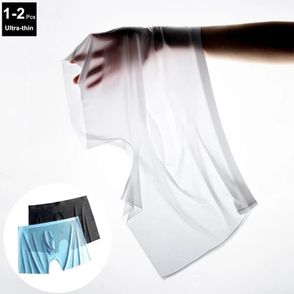 Cueca Shorts boxer de malha transparente ultra-fino masculino, seda gelo, nu, sem costura, plus size, sexy, novo, 1-2 peças