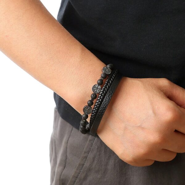 Pulseira alta qualidade couro, Classic Fashion Tiger Eye Beaded Multi Layer Leather Bracelet For Men - Image 25