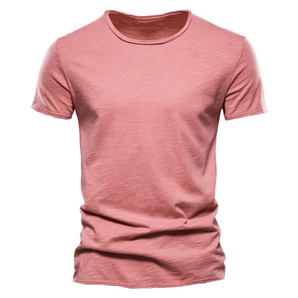 Camiseta monocromática com decote em O masculina, camiseta clássica, 100% algodão, alta qualidade, verão - Image 5