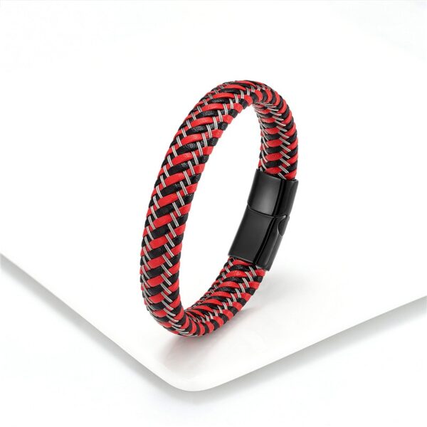 Pulseira de corda trançada, Aço inoxidável couro, jóias vermelhas masculinas - Image 13