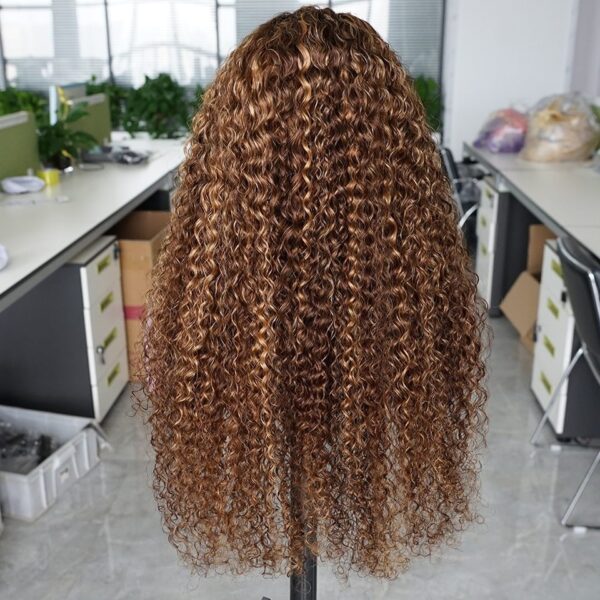Peruca Cabelo remy sem cola com elástico para mulheres, Jerry Curly Lace Frontal Wigs, cabelo humano brasileiro, peruca de fechamento 4x4, P4/27 Highlight - Image 5