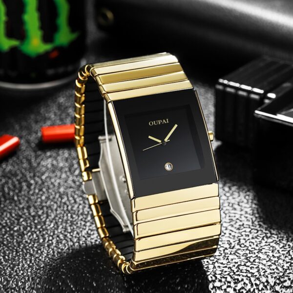 Relógio masculino de cerâmica retangular preta OUPAI, quartzo ultra fino, fadeless, scratchless, moda antiga, 34mm, nova chegada, 2022 - Image 7