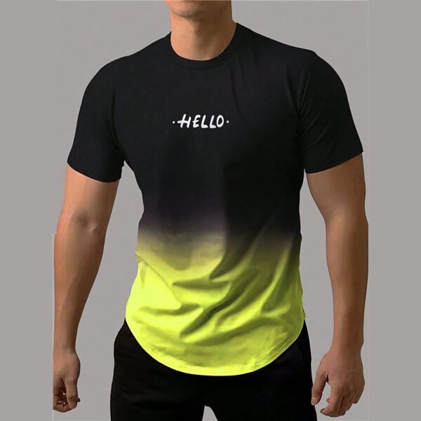 Camiseta estampada com letra masculina, gradiente de contraste, de manga curta Harajuku, pescoço, camisetas extragrandes - Image 7