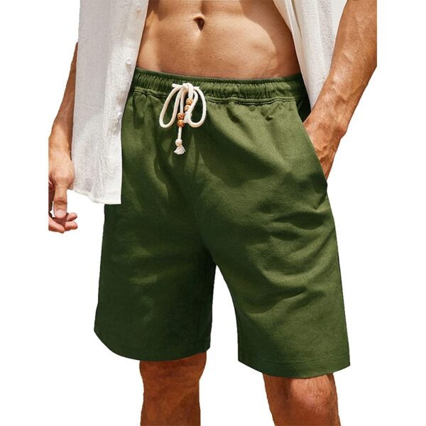 Short de praia casual de algodão linho masculino, cor sólida, moda verão - Image 8