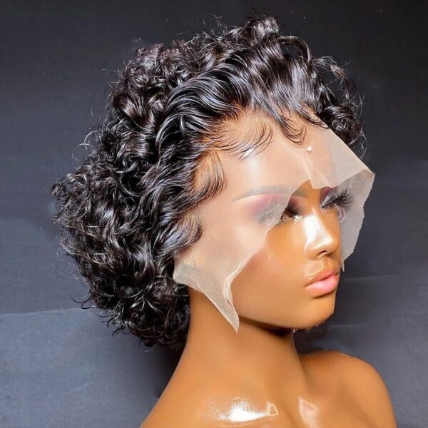 Peruca Encaracolada Pixie Corte com Renda Transparente, Água Onda Profunda, Bob Curto, Cabelo Humano, 13x1 - Image 6