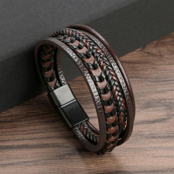 Pulseira de Couro Multicamada Trançada para Homens, Joia Frisada Olho de Tigre, Moda Clássica, Presente de Festa, Alta Qualidade, 19 cm, 21 cm, 23cm - Image 4