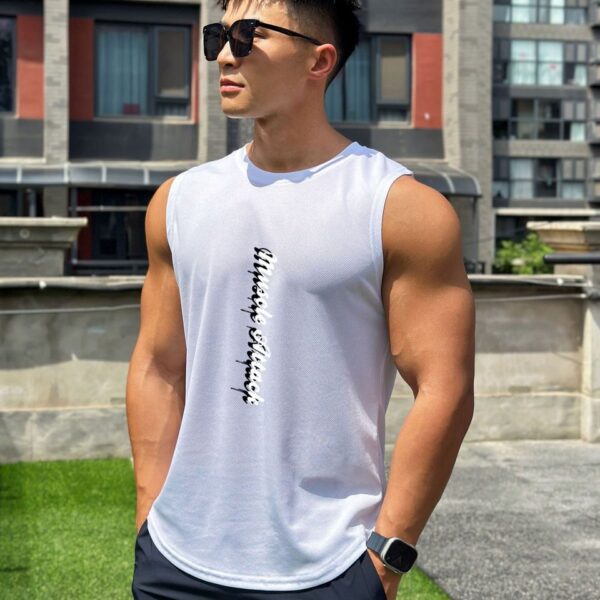 Camiseta sem mangas masculina de treino, regata de ginástica, roupa fitness, musculação, esportivo,  de malha, 2023 - Image 4