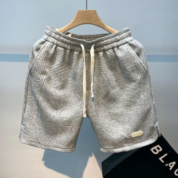 Shorts esportivos com cordão solto masculino, calça de jogging casual, padrão ondulado, monocromático, esportivo, verão - Image 5