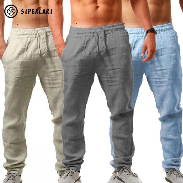 Calça Casual Algodão de linho masculino respiráveis, streetwear, jogging outono / verão
