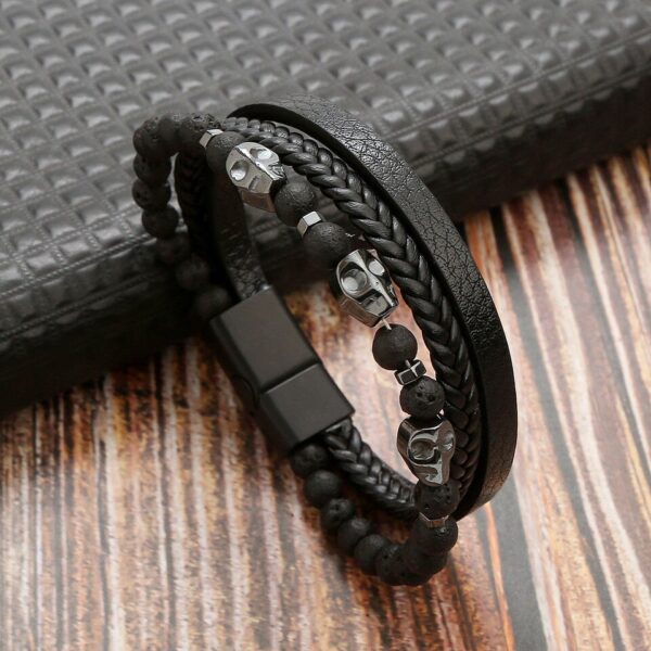 Pulseira alta qualidade couro, Classic Fashion Tiger Eye Beaded Multi Layer Leather Bracelet For Men - Image 15
