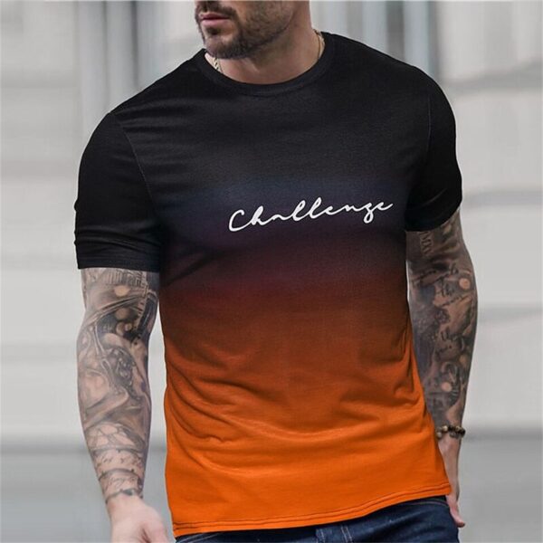 Camiseta estampada com letra masculina, gradiente de contraste, de manga curta Harajuku, pescoço, camisetas extragrandes - Image 13