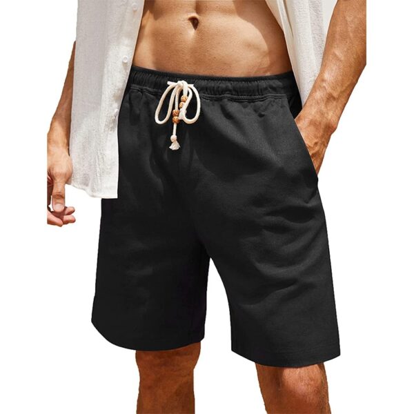 Short de praia casual de algodão linho masculino, cor sólida, moda verão - Image 2