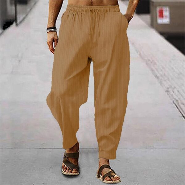 Calça casual solta de linho de algodão masculina, calça monocromática, streetwear, listra de 15 cores, primavera, outono, S-3XL - Image 9