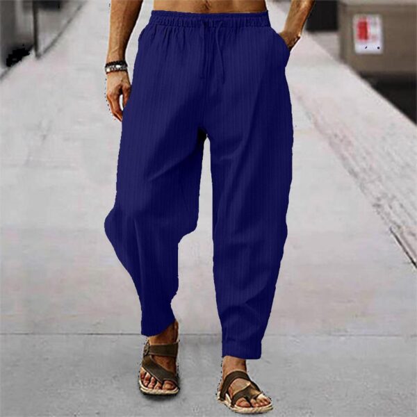 Calça casual solta de linho de algodão masculina, calça monocromática, streetwear, listra de 15 cores, primavera, outono, S-3XL - Image 3
