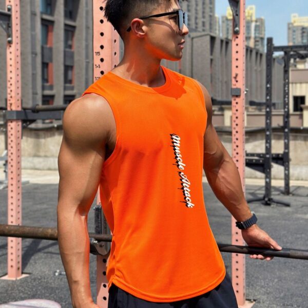 Camiseta sem mangas masculina de treino, regata de ginástica, roupa fitness, musculação, esportivo,  de malha, 2023 - Image 7