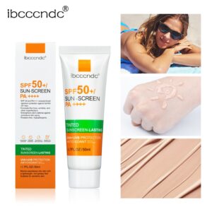 Creme Protetor Solar Facial Colorido, Sem Óleo, Anti UVA e UVB, Rosto e Corporal, Cuidados com a Pele, Ácido Hialurônico, 55ml, Novo, FPS 50