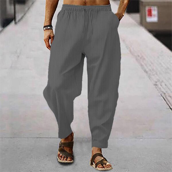 Calça casual solta de linho de algodão masculina, calça monocromática, streetwear, listra de 15 cores, primavera, outono, S-3XL - Image 17
