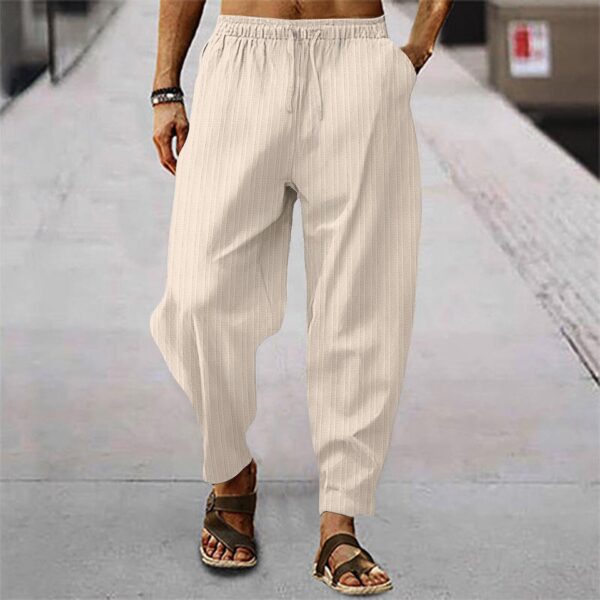 Calça casual solta de linho de algodão masculina, calça monocromática, streetwear, listra de 15 cores, primavera, outono, S-3XL - Image 14