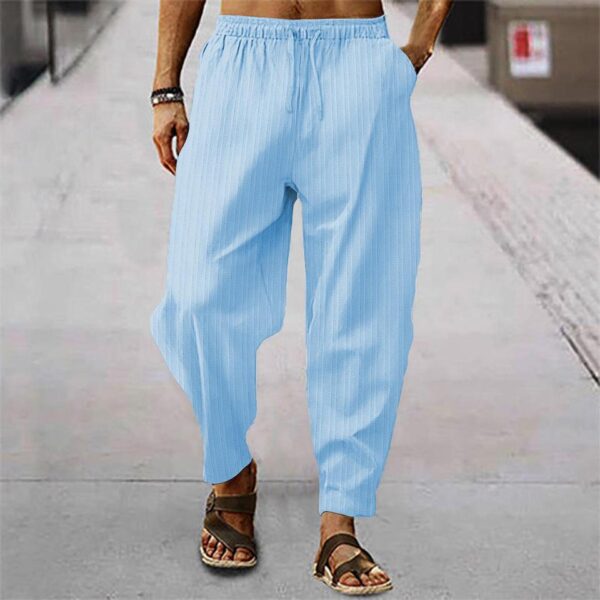 Calça casual solta de linho de algodão masculina, calça monocromática, streetwear, listra de 15 cores, primavera, outono, S-3XL - Image 10