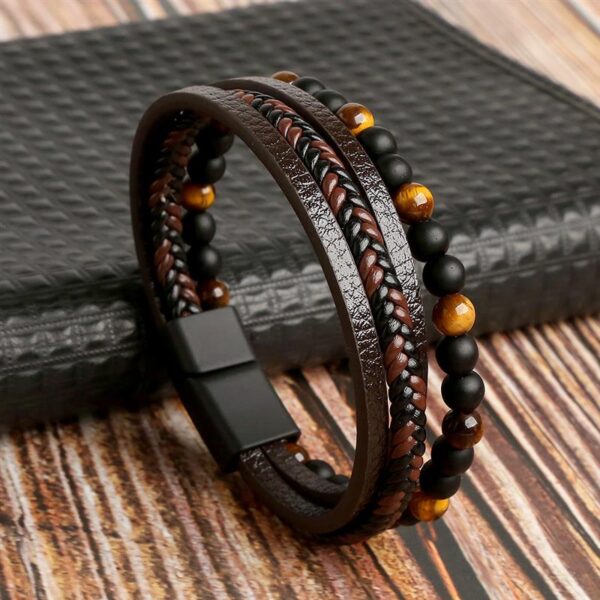 Pulseira de Couro Multicamada Trançada para Homens, Joia Frisada Olho de Tigre, Moda Clássica, Presente de Festa, Alta Qualidade, 19 cm, 21 cm, 23cm - Image 35