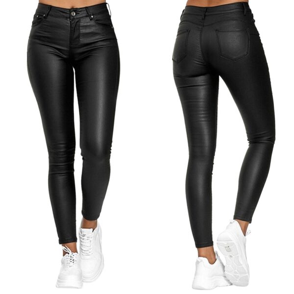 Calça feminina PU couro de cintura alta lápis, Sexy Stretch Bodycon, Casual, compridas, plus size S-3XL - Image 4