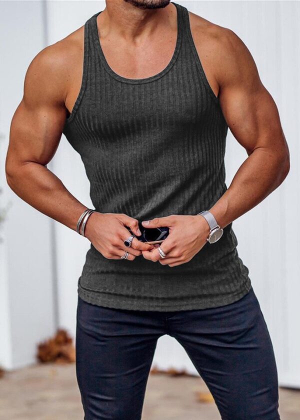Camiseta masculina fitness tanque topo, sem mangas, exercício esportes colete preto undershirt 2023 - Image 2