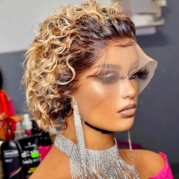 Peruca Encaracolada Pixie Corte com Renda Transparente, Água Onda Profunda, Bob Curto, Cabelo Humano, 13x1 - Image 13