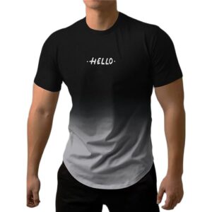 Camiseta estampada com letra masculina, gradiente de contraste, de manga curta Harajuku, pescoço, camisetas extragrandes