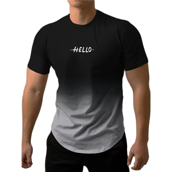Camiseta estampada com letra masculina, gradiente de contraste, de manga curta Harajuku, pescoço, camisetas extragrandes