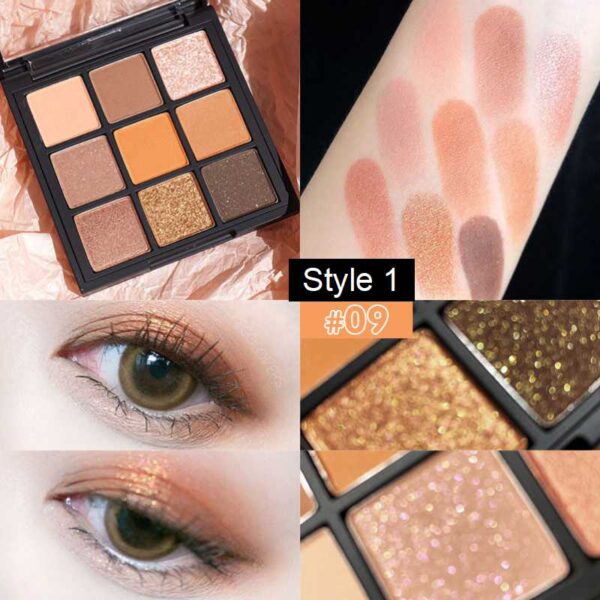 Sombra 9 Colors Glitter Eyeshadow Palette Pearlescent Matte Earth Color Acrílico Paleta de Sombras Impermeável, Coreano - Image 8