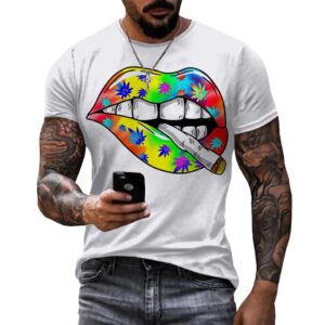 Camisetas masculina Colorido, erva daninha lábios 3d impresso, unisex  verão moda casual