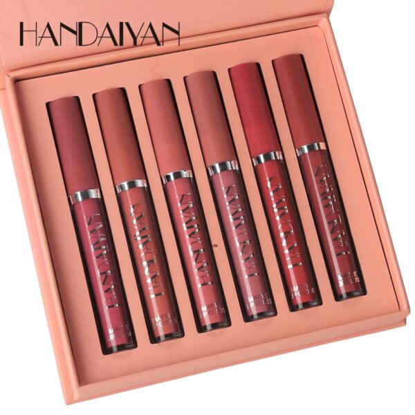 Kit de batom líquido HANDAIYAN fosco impermeável, veludo nu, brilho labial, matiz Lipgloss, 6 cores/caixa - Image 5
