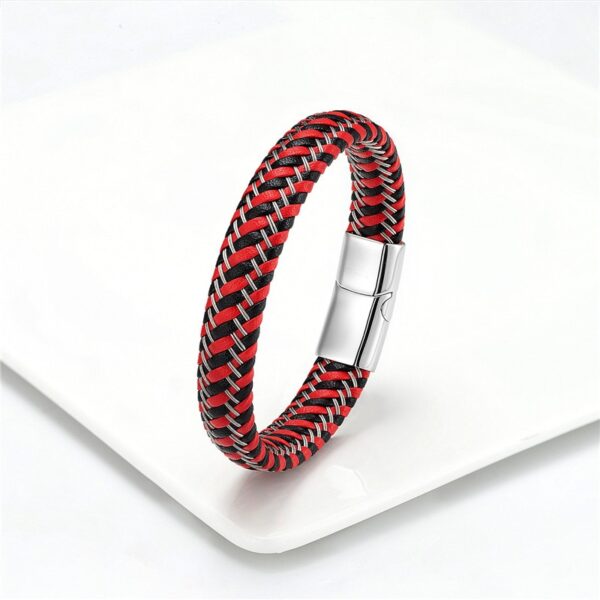 Pulseira de corda trançada, Aço inoxidável couro, jóias vermelhas masculinas - Image 5