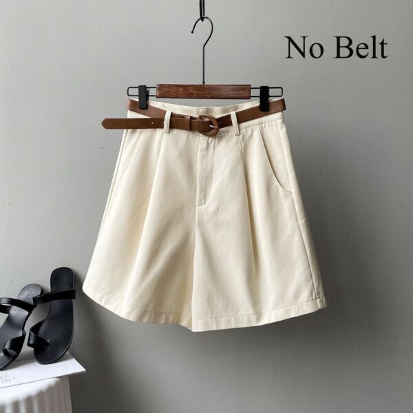 Shorts de pernas largas feminino com cinto, cintura alta, bege, grande, solto, botão, monocromático, clássico, casual, verão - Image 11