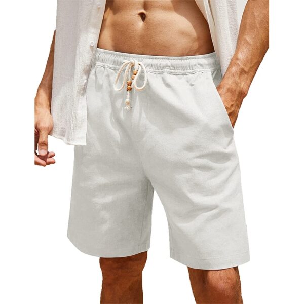 Short de praia casual de algodão linho masculino, cor sólida, moda verão
