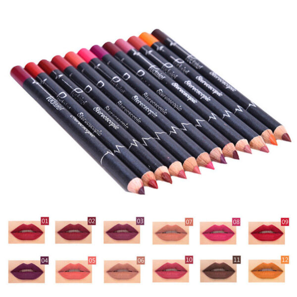 Lápis batom conjunto caneta 6 12 pçs/set à prova dpcs/set água fosco lábio forro de longa duração - Image 4