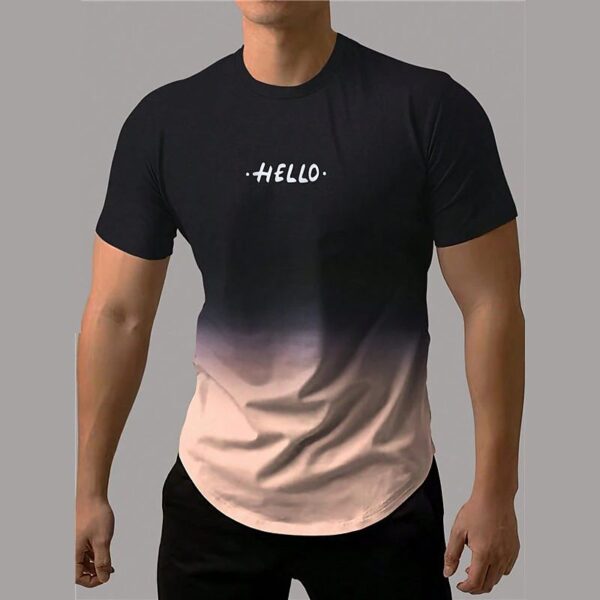 Camiseta estampada com letra masculina, gradiente de contraste, de manga curta Harajuku, pescoço, camisetas extragrandes - Image 27