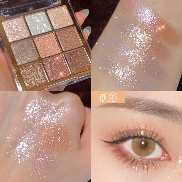 Sombra 9 Colors Glitter Eyeshadow Palette Pearlescent Matte Earth Color Acrílico Paleta de Sombras Impermeável, Coreano - Image 7