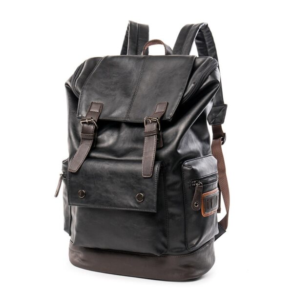 Mochila de viagem antiroubo de couro PU grande para homens, de ombro, laptop, preta - Image 3
