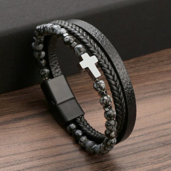 Pulseira alta qualidade couro, Classic Fashion Tiger Eye Beaded Multi Layer Leather Bracelet For Men - Image 20