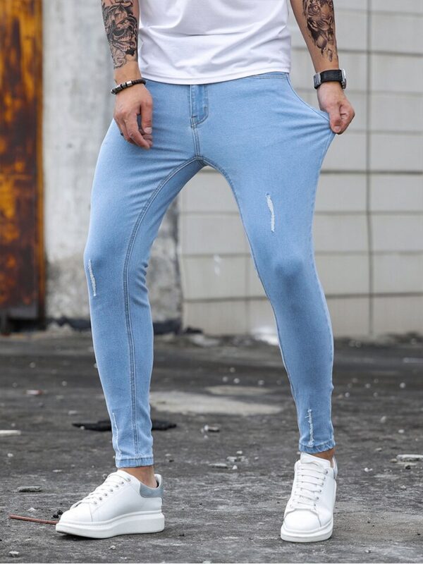 Calça Jeans skinny elástico para homens, calças lápis, streetwear, céu azul, elástico, designer, moda. - Image 3