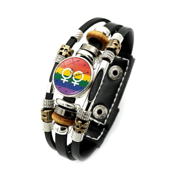 Pulseira LGBTQ orgulho arco-íris, bissexual pansexual snap botão, gay, amizade, lésbica, couro unissex - Image 5