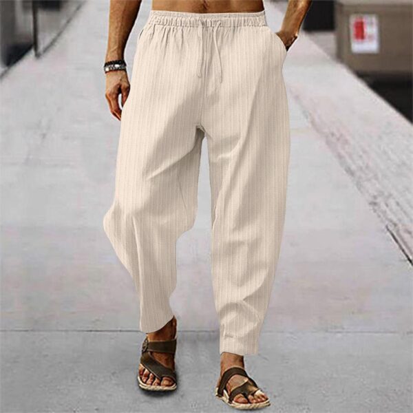 Calça casual solta de linho de algodão masculina, calça monocromática, streetwear, listra de 15 cores, primavera, outono, S-3XL - Image 2