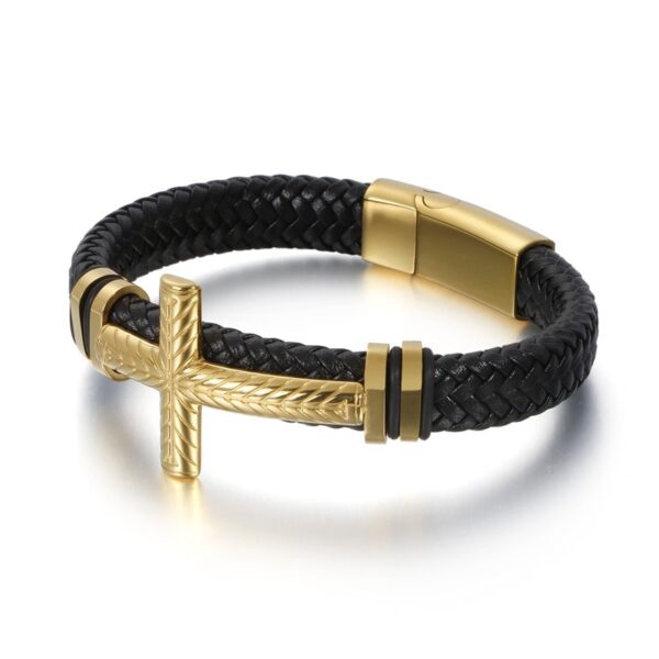 Pulseira de couro trançado à mão para homens e mulheres, cruz simples e delicada, amuletos cristãos - Image 31
