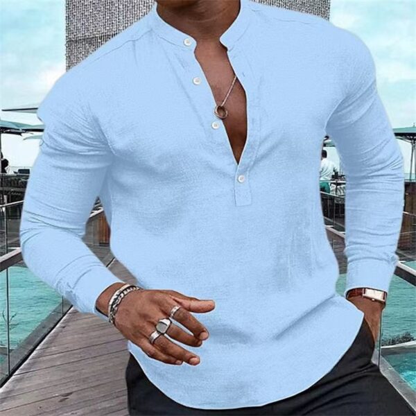 Camisa Meia cardigã de manga comprida masculina, com gola Henley, férias havaianas, verão, nova moda, 5 cores - Image 7