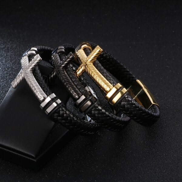 Pulseira de couro trançado à mão para homens e mulheres, cruz simples e delicada, amuletos cristãos - Image 37