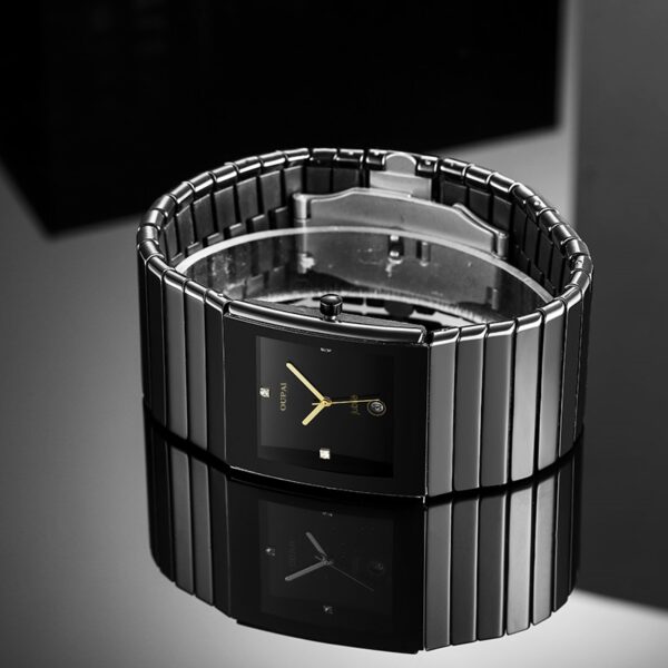 Relógio masculino de cerâmica retangular preta OUPAI, quartzo ultra fino, fadeless, scratchless, moda antiga, 34mm, nova chegada, 2022 - Image 4